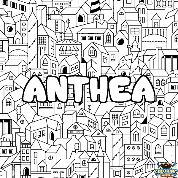 Coloring page first name ANTHEA - City background