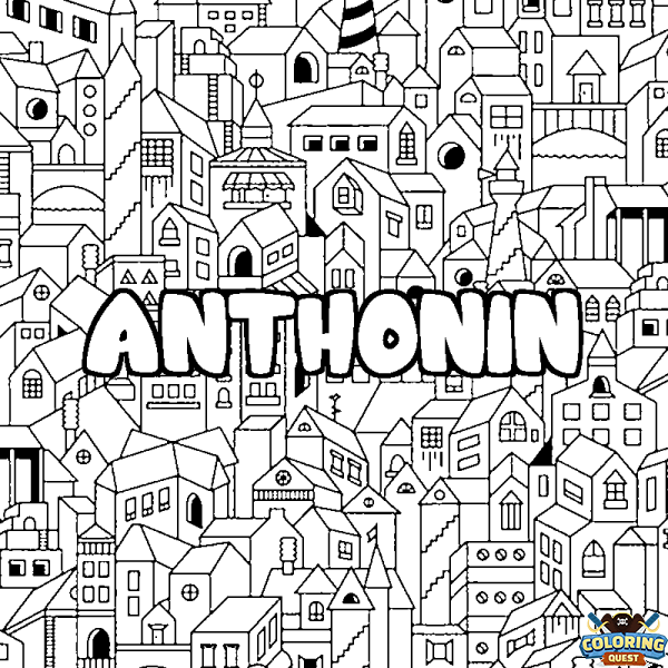 Coloring page first name ANTHONIN - City background