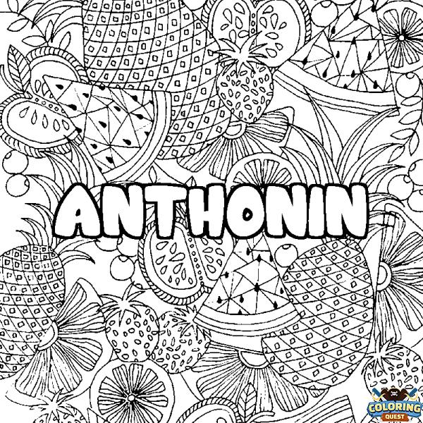 Coloring page first name ANTHONIN - Fruits mandala background