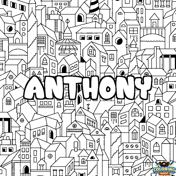 Coloring page first name ANTHONY - City background