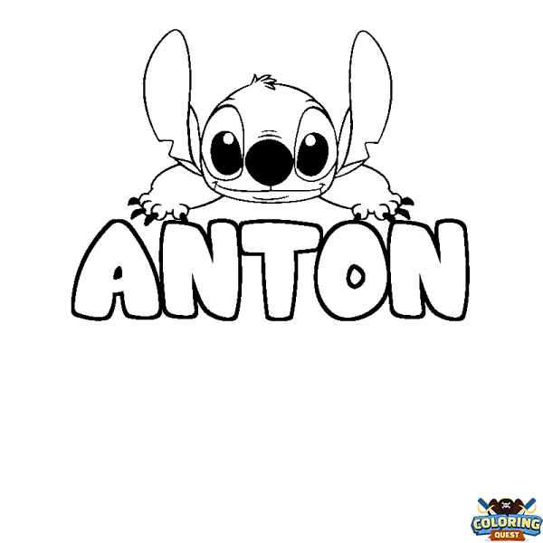 Coloring page first name ANTON - Stitch background