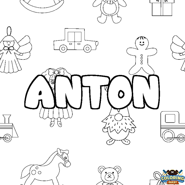 Coloring page first name ANTON - Toys background