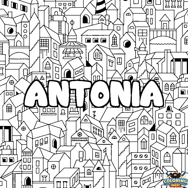 Coloring page first name ANTONIA - City background