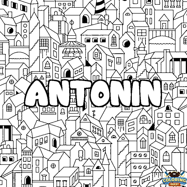 Coloring page first name ANTONIN - City background