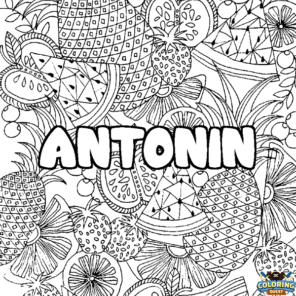 Coloring page first name ANTONIN - Fruits mandala background