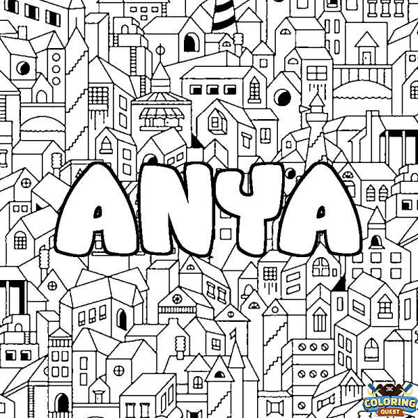 Coloring page first name ANYA - City background