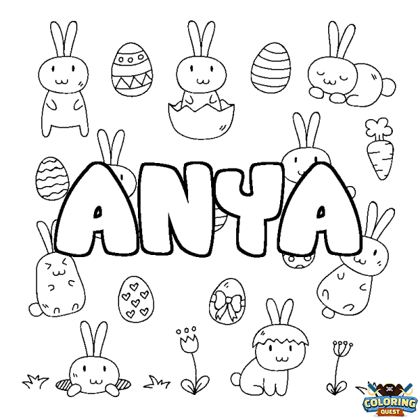 Coloring page first name ANYA - Easter background