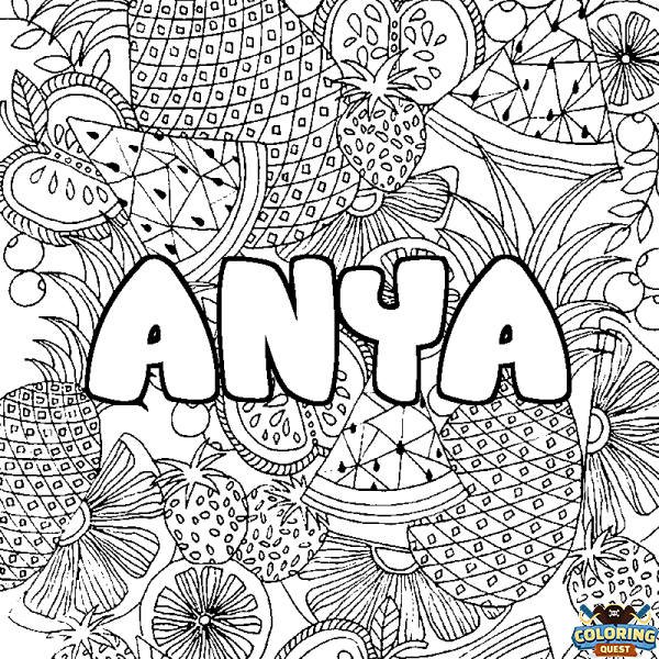 Coloring page first name ANYA - Fruits mandala background