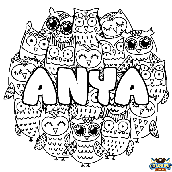 Coloring page first name ANYA - Owls background