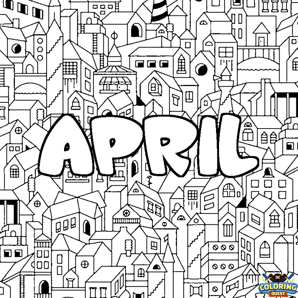 Coloring page first name APRIL - City background