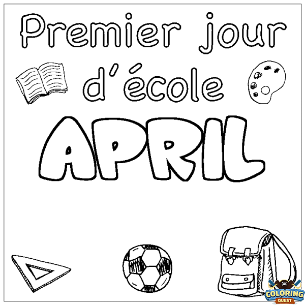 Coloring page first name APRIL - School First day background