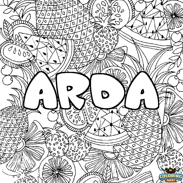 Coloring page first name ARDA - Fruits mandala background