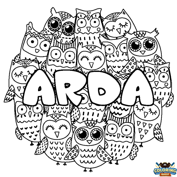 Coloring page first name ARDA - Owls background