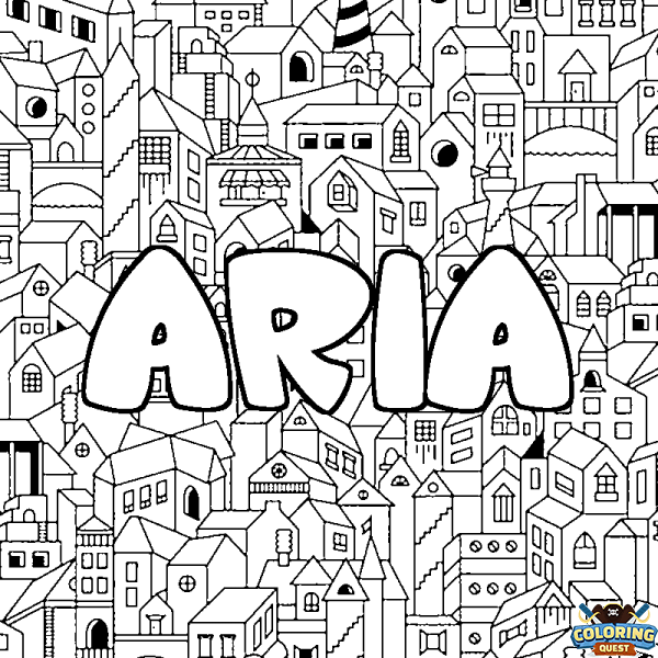 Coloring page first name ARIA - City background