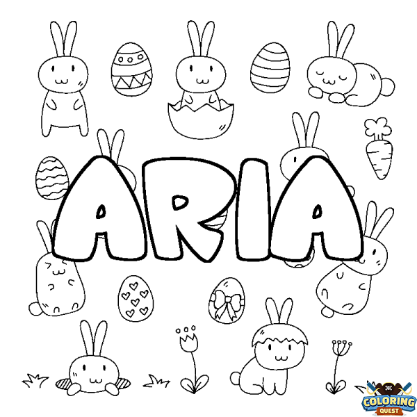 Coloring page first name ARIA - Easter background