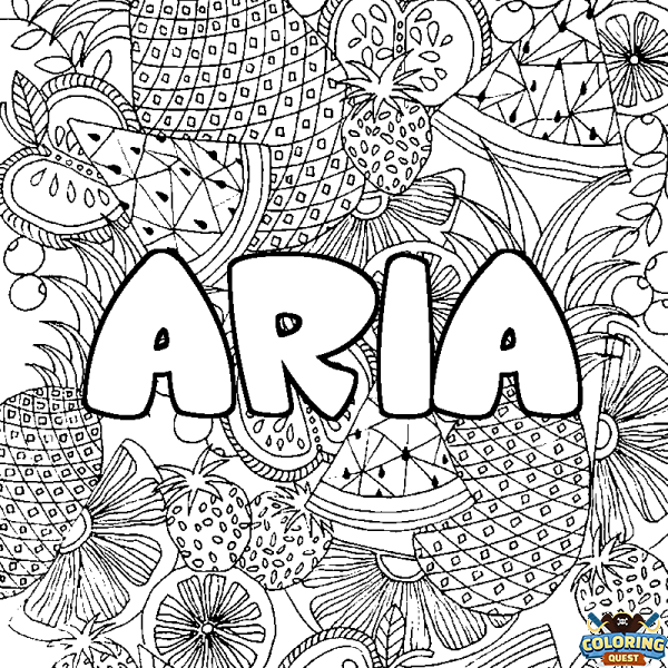 Coloring page first name ARIA - Fruits mandala background