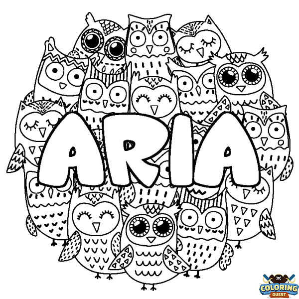 Coloring page first name ARIA - Owls background