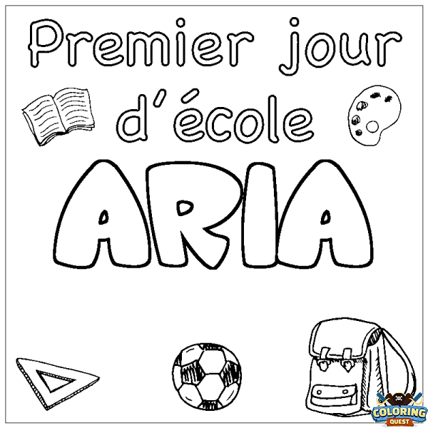 Coloring page first name ARIA - School First day background