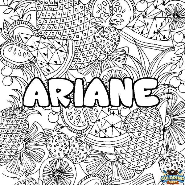 Coloring page first name ARIANE - Fruits mandala background