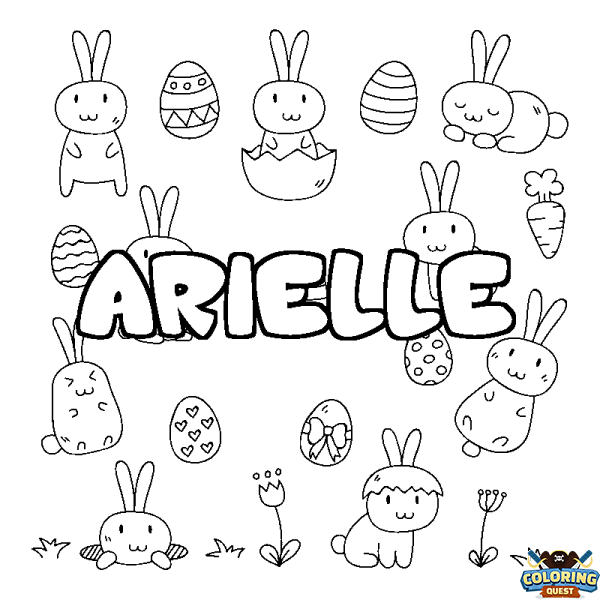 Coloring page first name ARIELLE - Easter background