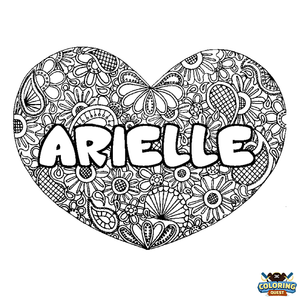 Coloring page first name ARIELLE - Heart mandala background