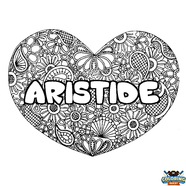 Coloring page first name ARISTIDE - Heart mandala background