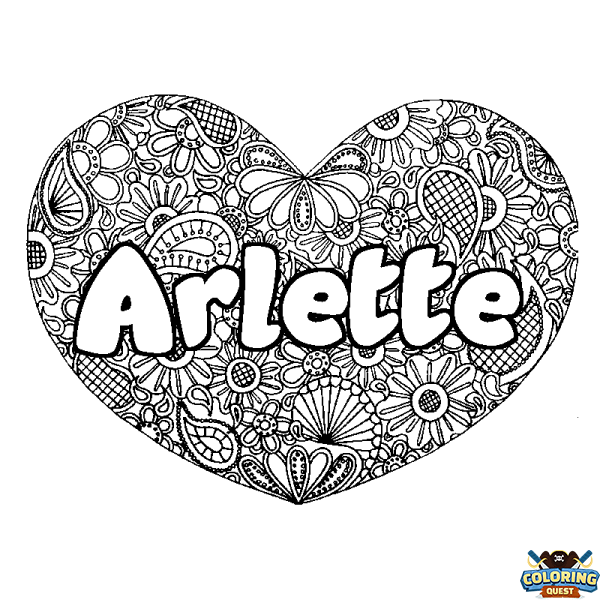 Coloring page first name Arlette - Heart mandala background