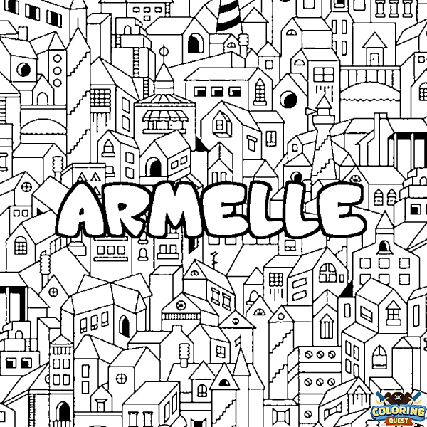 Coloring page first name ARMELLE - City background