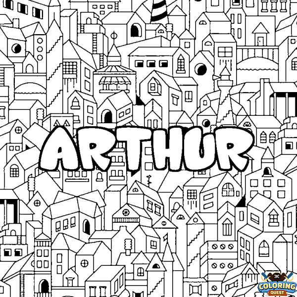 Coloring page first name ARTHUR - City background