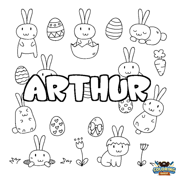 Coloring page first name ARTHUR - Easter background