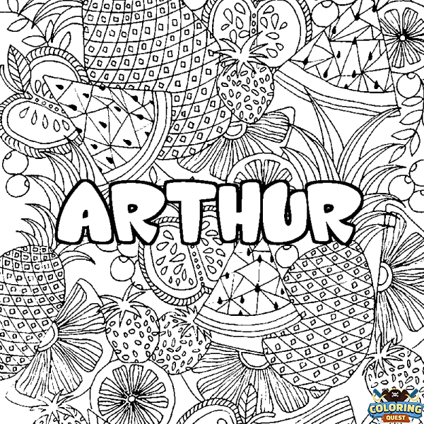 Coloring page first name ARTHUR - Fruits mandala background