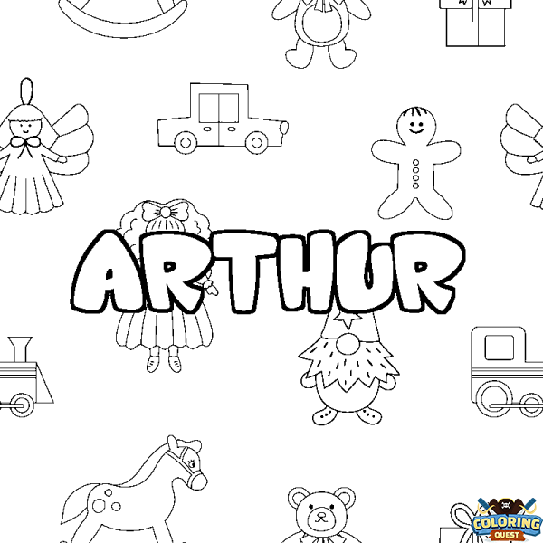 Coloring page first name ARTHUR - Toys background