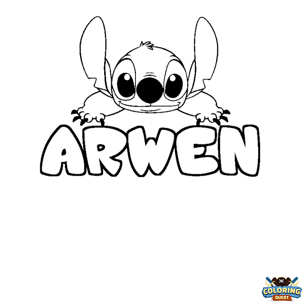 Coloring page first name ARWEN - Stitch background