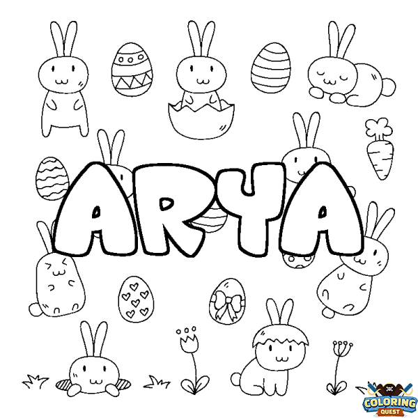 Coloring page first name ARYA - Easter background