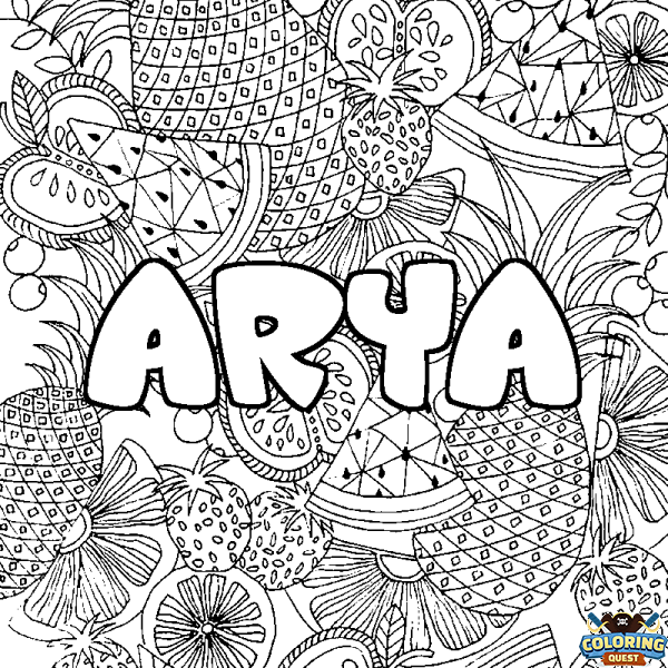 Coloring page first name ARYA - Fruits mandala background