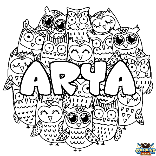 Coloring page first name ARYA - Owls background