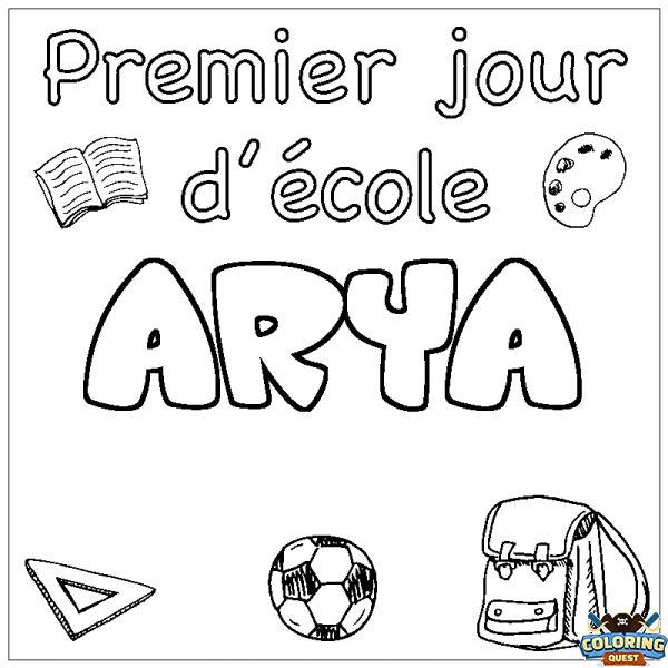 Coloring page first name ARYA - School First day background