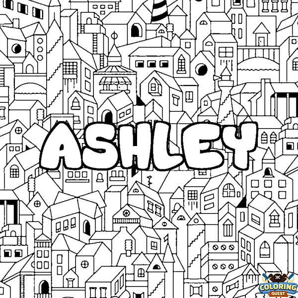 Coloring page first name ASHLEY - City background