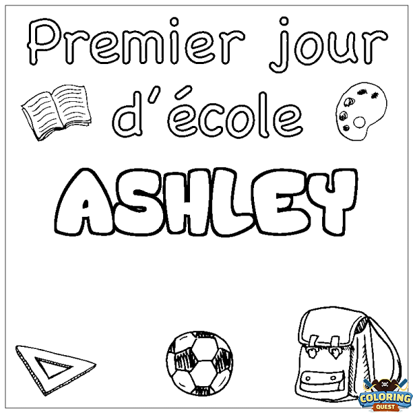 Coloring page first name ASHLEY - School First day background