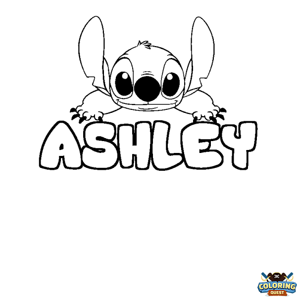 Coloring page first name ASHLEY - Stitch background