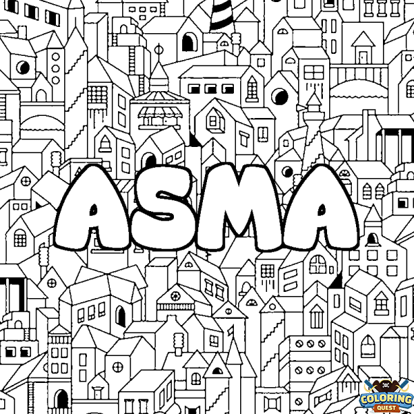 Coloring page first name ASMA - City background