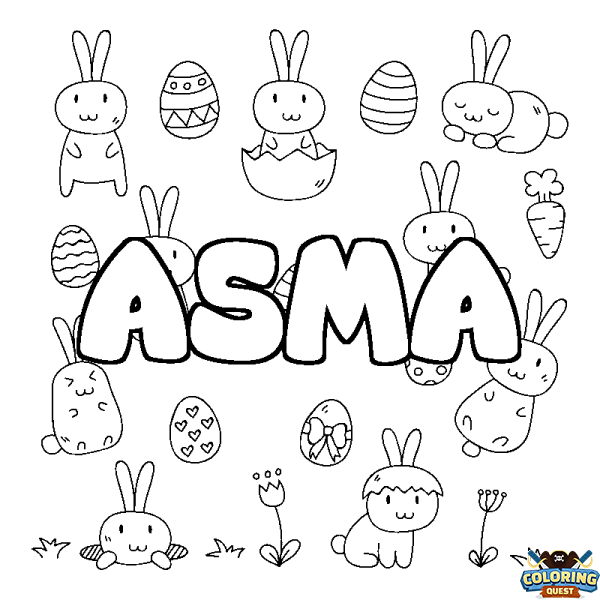 Coloring page first name ASMA - Easter background