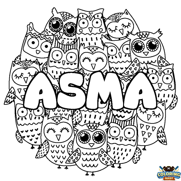 Coloring page first name ASMA - Owls background