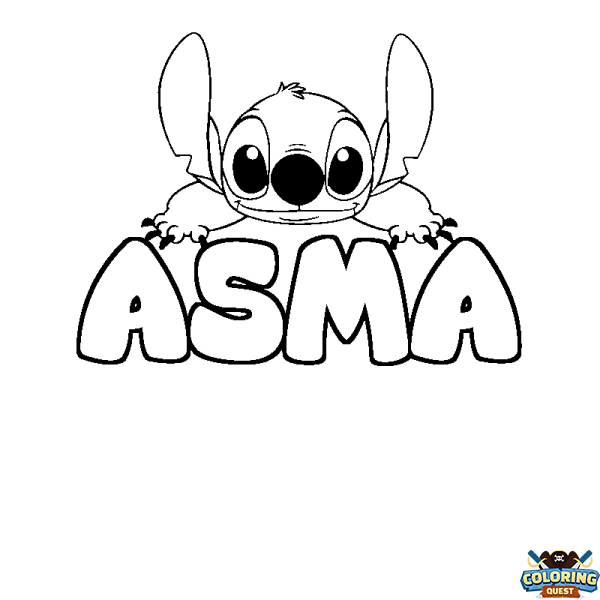 Coloring page first name ASMA - Stitch background