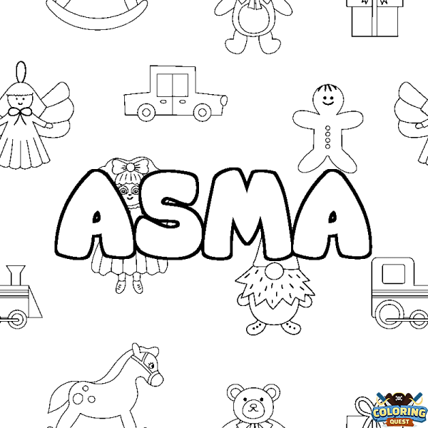 Coloring page first name ASMA - Toys background