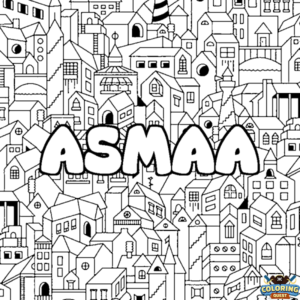 Coloring page first name ASMAA - City background