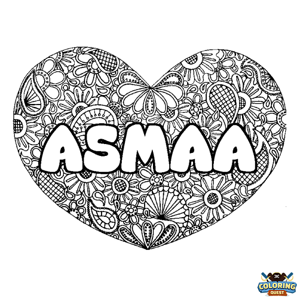 Coloring page first name ASMAA - Heart mandala background