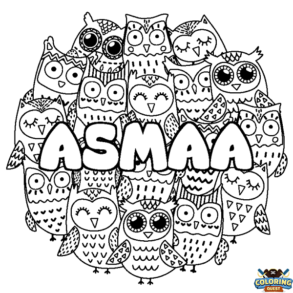 Coloring page first name ASMAA - Owls background