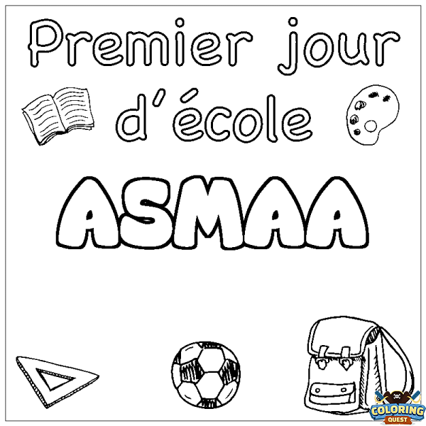 Coloring page first name ASMAA - School First day background