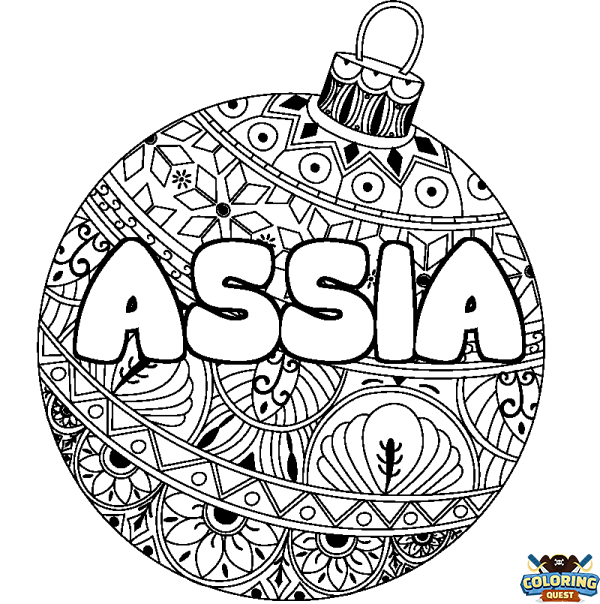 Coloring page first name ASSIA - Christmas tree bulb background